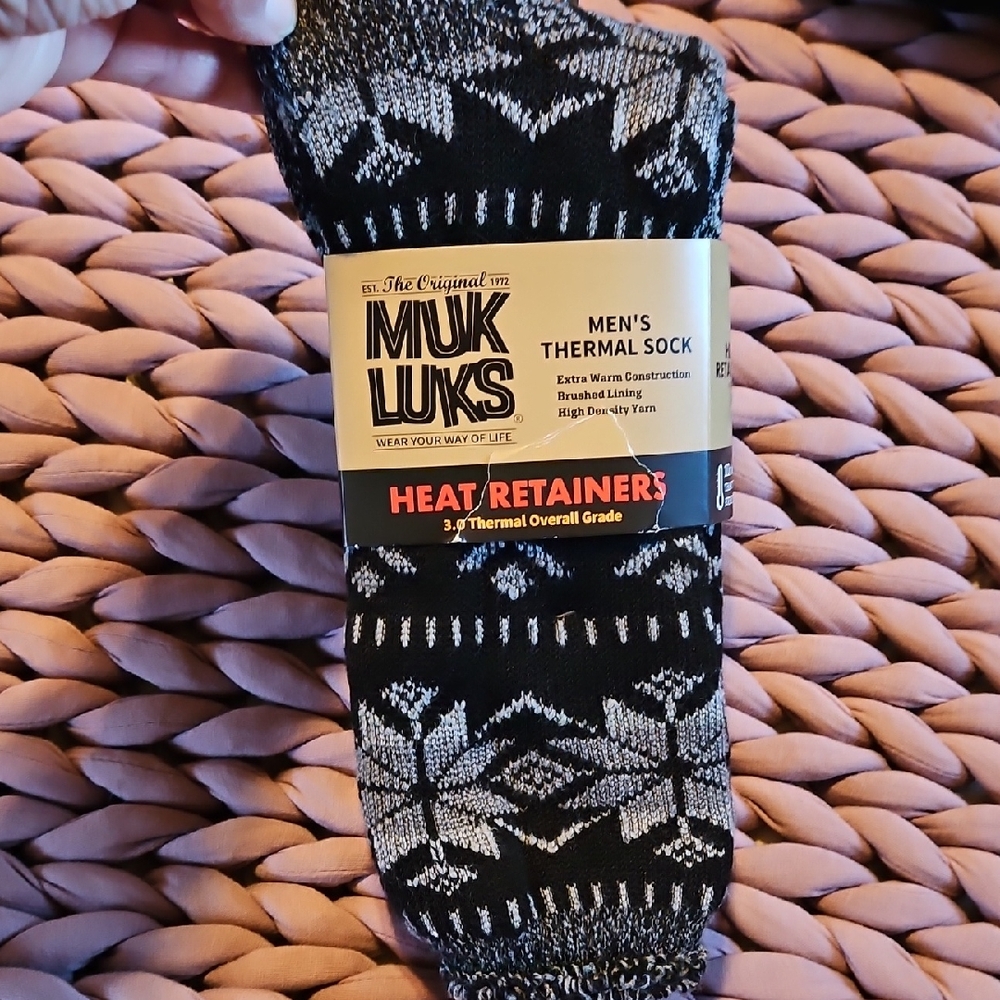 MUk LUKS Men's Black and Gray Thermal Socks NEW